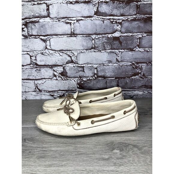 Tod’s Ivory Cream Leather Gommino Driving Moccasin Shoes Women’s Sz 40EU/9.5M US - Picture 1 of 16